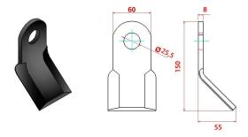 ACCESORIOS 558250 - CUCHILLA DESBROZADOR L,150-55 PLETINA 60X8 Ø 25,5