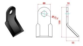 ACCESORIOS 562110 - CUCHILLA DESBROZADOR L. 150-55 PLETINA 60X10 Ø 25,5