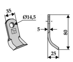 ACCESORIOS 562130 - CUCHILLA TRITURADOR L. 80 ANGULO 25 MM.  TALADRO 14,5 MM ORS