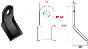 ACCESORIOS 562340 - CUCHILLA DESBROZADOR L,135-40 PLETINA 40X8  Ø16,5