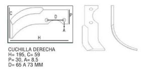 ACCESORIOS 570920 - CUCHILLA DCHA. H=195 C=59 P=30 A=8,5 D=65 A 73MM