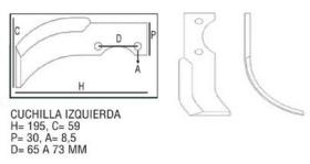 ACCESORIOS 570930 - CUCHILLA IZQ. H=195 C=59 P=30 A=8,5 D=65 A 73MM