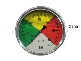 PULVERIZACION 267320 - MANOMETRO  Ø100 GLICERINA INOX ROSCA TRASERA 1/2 60 BAR