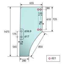CRISTAL / ACCESORIOS CABINA ER047314 - CRISTAL PUERTA DELANTERO IZQ. CABINA JHD Sº 5000